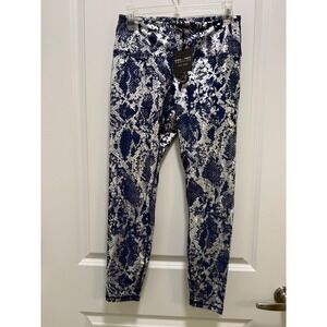 Black + Label Threads Snake Foil Navy Silver Leggings Snakeskin Metallic L NEW